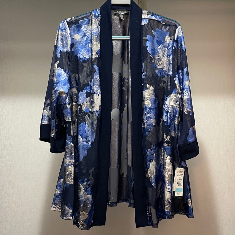 R&M Richards Blue Floral Sheer Robe